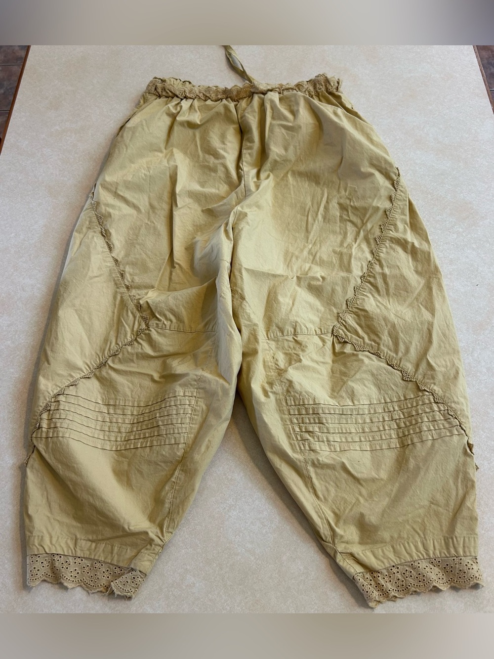 Free People Mustard Drawstring Harem Jogger Pants with Scallop Trim - Picture 3 of 14
